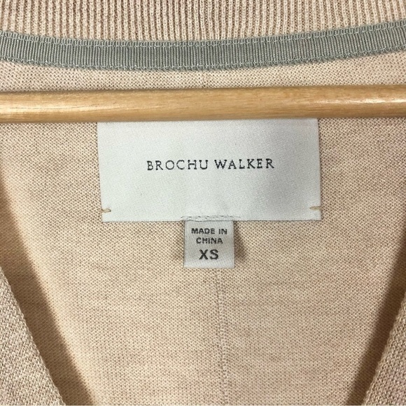 Brochu Walker Light Tan V-Neck Silk Cotton Knit Sweater XS - Picture 4 of 5